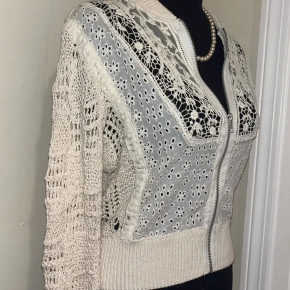 Free People White Lace zipper Crochet Cardigan - Picture 7 of 11
